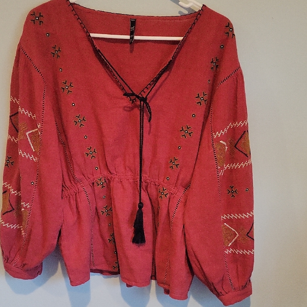 Zara Pink Tie Front 3/4 Sleeve Blouse